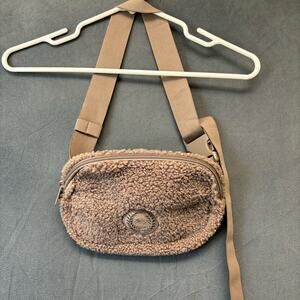 Pink Mauve Sherpa Fanny Pack Feminine Y2K Fairycore Boho Beachy Cozy Hip Bag